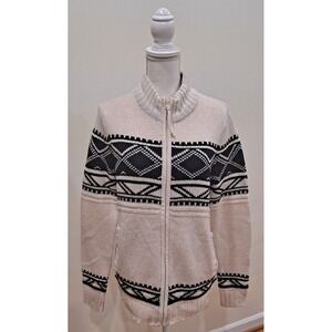 Old Navy Sweater Men M White Black Geometric Full Zip Sherpa Neck  Faire Isle